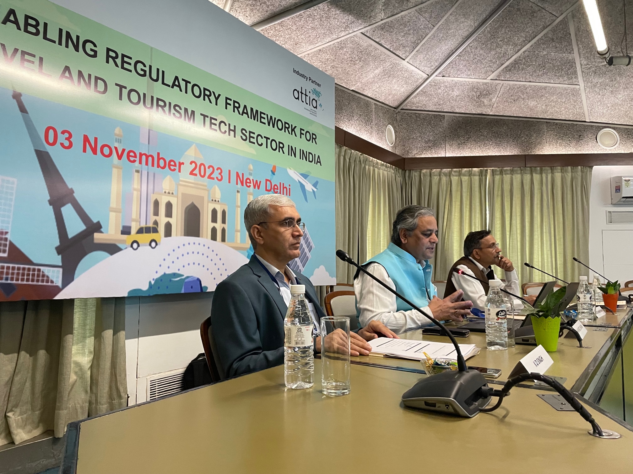 Speakers at ATTIA's policy roundtable on tourism technology in New Delhi, November 2023